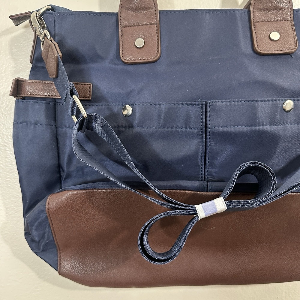 Signature Diaper Bag Messenger Canvas Blue/ Brown Baby Tote Travel Organizer - Picture 8 of 13
